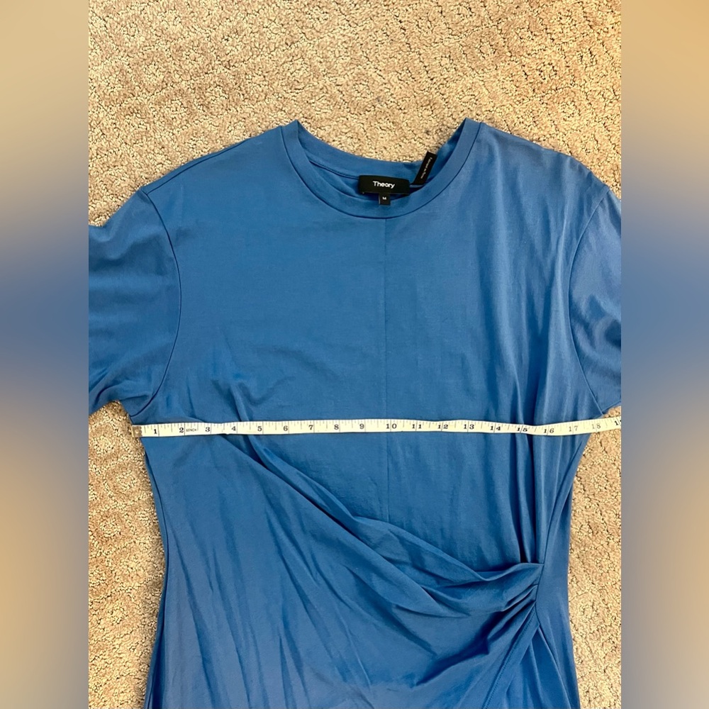 NWOT Theory Womens Blue Casual Mini T-Shirt Dress With Side Ruching Size Medium - Picture 10 of 14